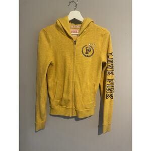VICTORIA'S SECRET PINK GEORGIA TECH YELLOW JACKETS HOOD ZIP JACKET SMALL SEQUIN